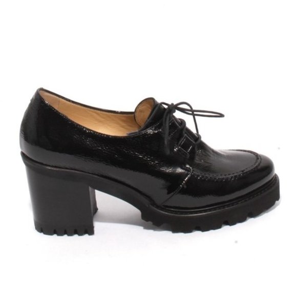 ITALIAN Black Patent Leather Lace Up Heel Shoes - Picture 3 of 8